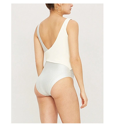 Shop Lisa Marie Fernandez Dree Louise V-neck Swimsuit In Silver Cream Crepe