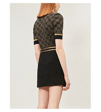 Shop Gucci Gg-motif Metallic Wool-blend Top In Black Gold