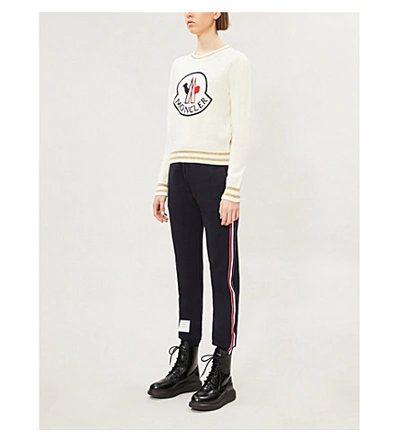 Shop Moncler Logo-embroidered Wool And Cashmere-blend Jumper In White