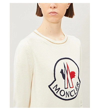 Shop Moncler Logo-embroidered Wool And Cashmere-blend Jumper In White