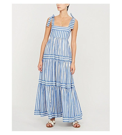 Shop Zimmermann Verity Shoulder-tie Striped Cotton Dress In Blue Stripe