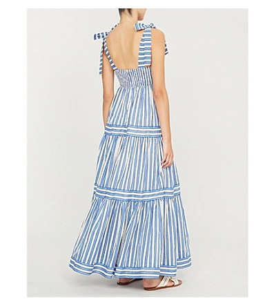 Shop Zimmermann Verity Shoulder-tie Striped Cotton Dress In Blue Stripe