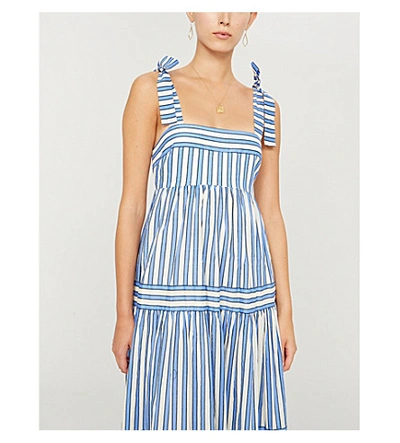 Shop Zimmermann Verity Shoulder-tie Striped Cotton Dress In Blue Stripe