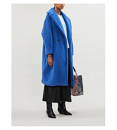 Shop Max Mara Ted Girl Notch-lapel Wool And Silk-blend Teddy Coat In Cobalt Blue