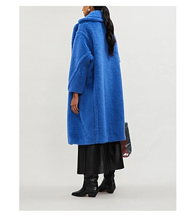 Shop Max Mara Ted Girl Notch-lapel Wool And Silk-blend Teddy Coat In Cobalt Blue