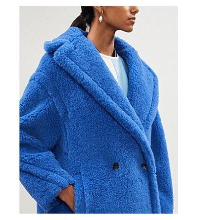 Shop Max Mara Ted Girl Notch-lapel Wool And Silk-blend Teddy Coat In Cobalt Blue