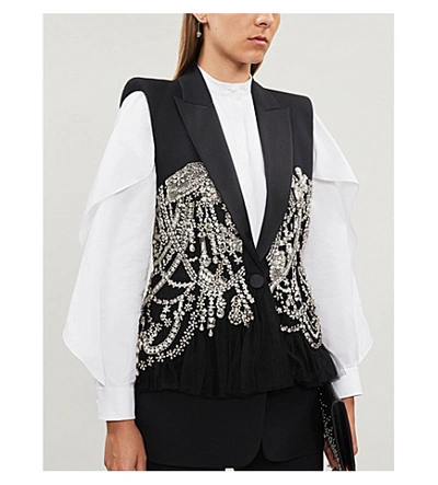 Shop Alexander Mcqueen Padded-shoulder Sleeveless Wool-blend Jacket In Black