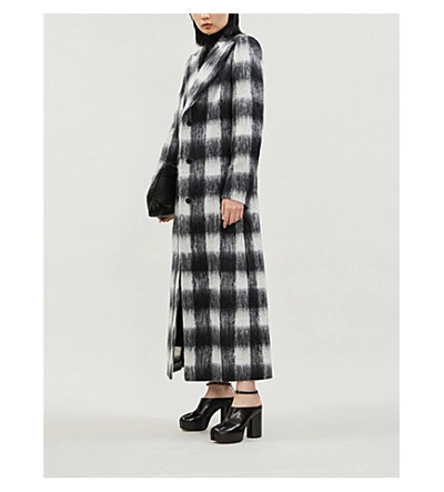 Shop Maison Margiela Checked Mohair And Wool-blend Coat In Blk Gry