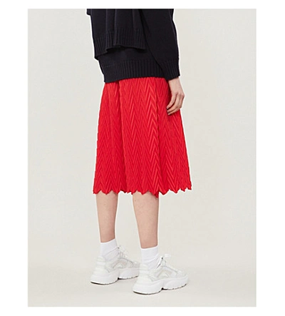 Shop Maje Jissa Chevron-patterned Crepe Midi Skirt In Rouge