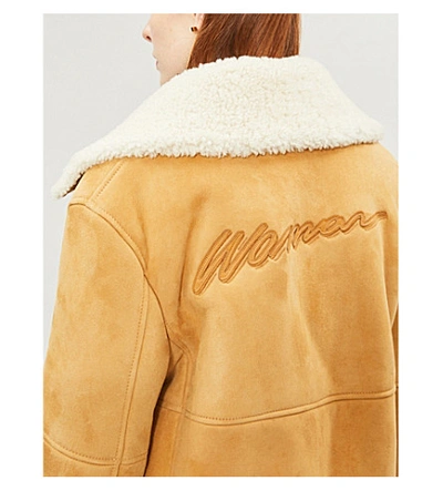Shop Off-white Oversized Suede Shearling Jacket In Beige Beige