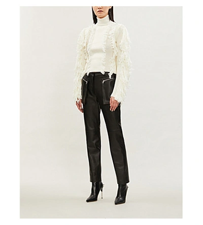 Shop David Koma High-rise Leather Flared Trousers In Black