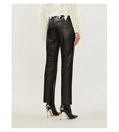 Shop David Koma High-rise Leather Flared Trousers In Black