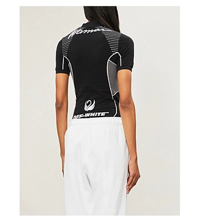 Shop Off-white Branded Fitted Stretch-jersey T-shirt In Black Whit
