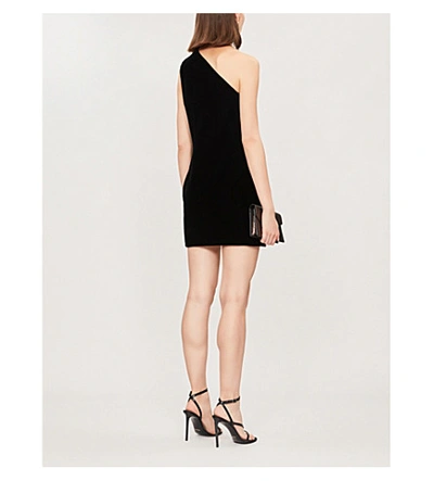 Shop Saint Laurent Asymmetric Cut-out Velvet Mini Dress In Noir