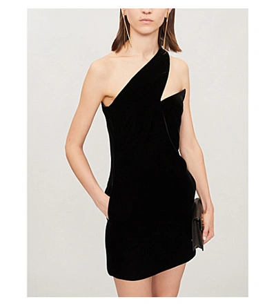 Shop Saint Laurent Asymmetric Cut-out Velvet Mini Dress In Noir