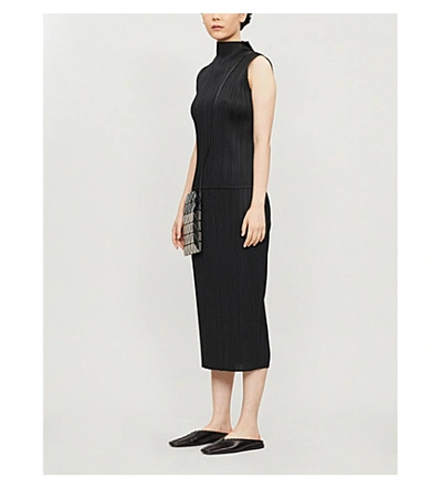 Shop Issey Miyake Pleats Please  Womens Black Basic High-neck Sleeveless Pleated Crepe Top