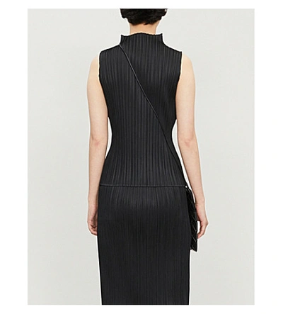 Shop Issey Miyake Pleats Please  Womens Black Basic High-neck Sleeveless Pleated Crepe Top