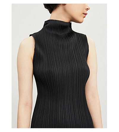 Shop Issey Miyake Pleats Please  Women's Black Basic High-neck Sleeveless Pleated Crepe Top