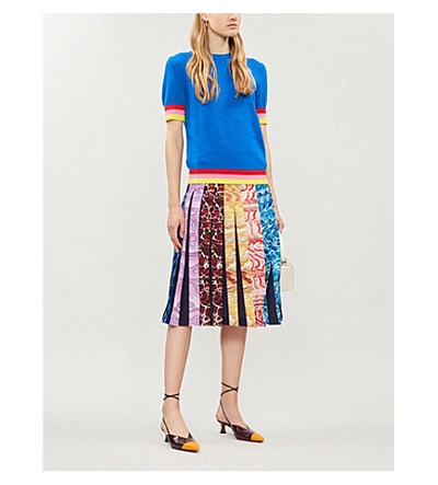 Shop Mary Katrantzou Nyx Graphic-print Crepe Midi Skirt In Stripe