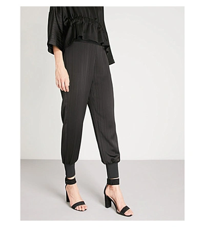 Shop Ted Baker Pinstripe Satin Joggers In Black