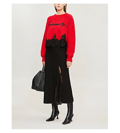 Shop Givenchy Logo-embroidered Cropped Knitted Jumper In Pop Red