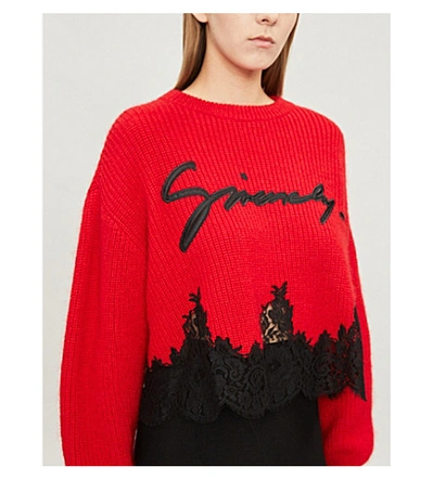 Shop Givenchy Logo-embroidered Cropped Knitted Jumper In Pop Red