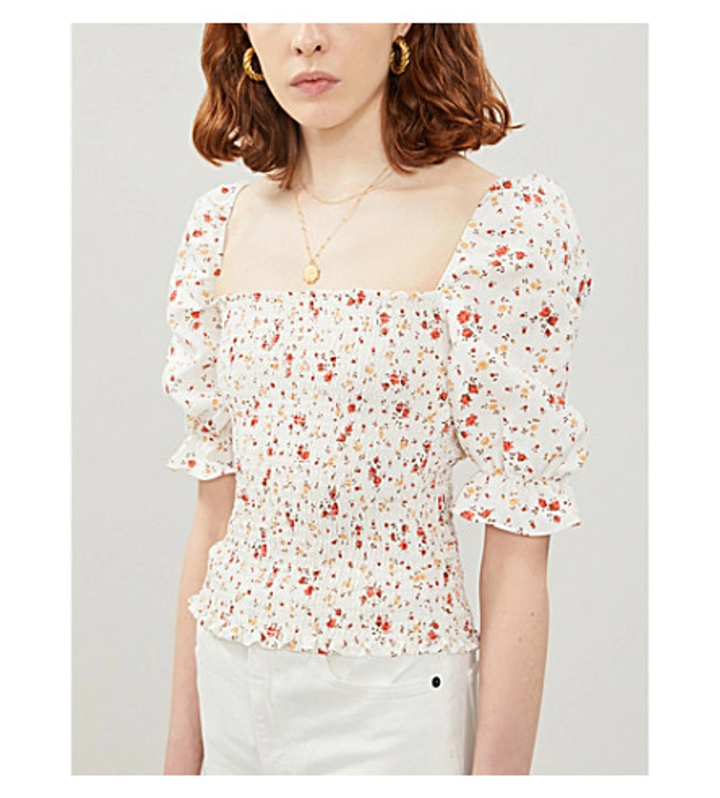 Reformation Clementine Ruched Floral print Linen Top In Veronica ModeSens GB