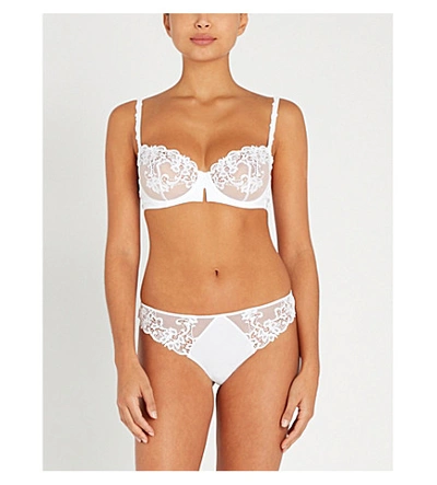 Shop Simone Perele Saga Mesh And Stretch-lace Thong In White