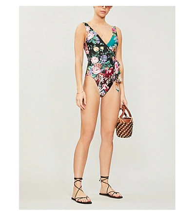 Shop Zimmermann Allia Floral-print High-leg Swimsuit In Spliced