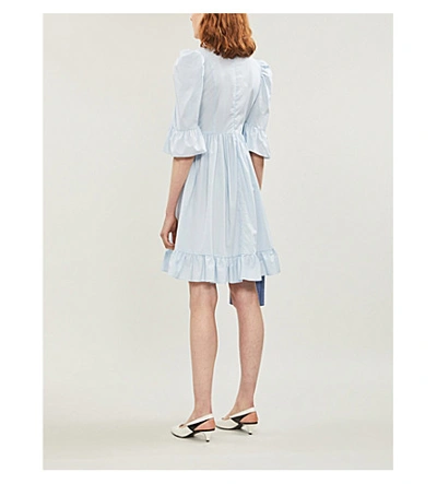 Shop Batsheva Prairie Puffed-sleeve Cotton-poplin Dress In Light Blue Cotton