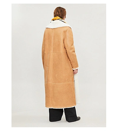 Shop Loewe Shearling Wrap Coat In Camel