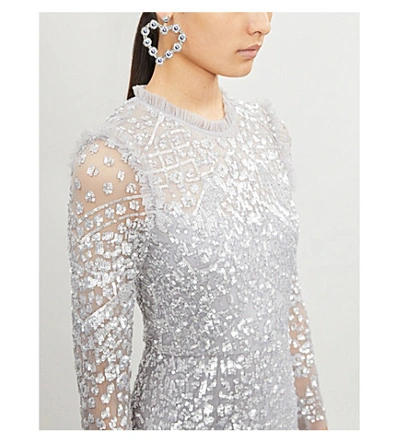 Needle Thread Aurora Sequin embroidered Long sleeved Tulle Maxi Dress In Dusk Blue ModeSens