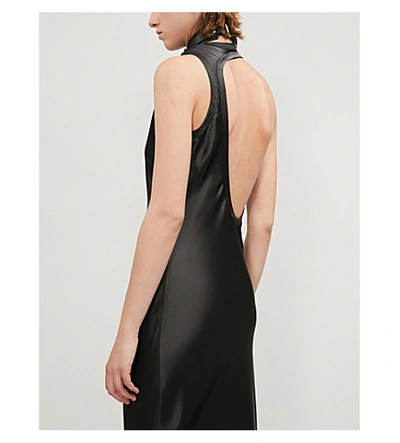Shop Helmut Lang Asymmetric-neckline Satin Dress In Graphite