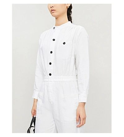 Shop Frame Painter Buttoned-down Linen-blend Jumpsuit In Blanc
