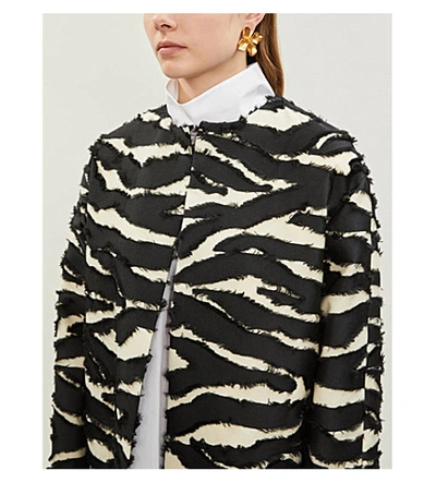 Shop Oscar De La Renta Zebra-striped Woven Coat In Black Ivory