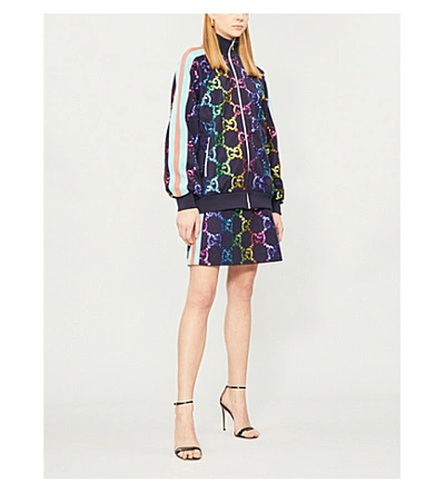 Gucci Technical Jersey Jacket With Gg Sequins In Abyss Multi