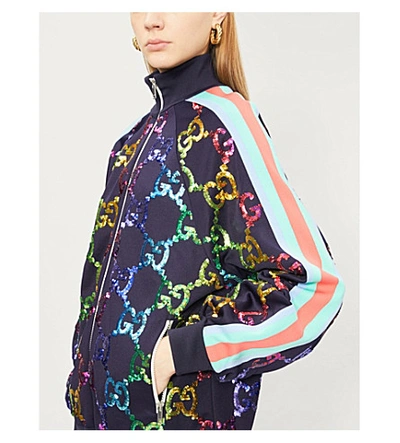 Gucci Technical Jersey Jacket With Gg Sequins In Abyss Multi