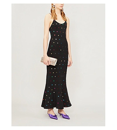 Shop Attico Star Sequin-embellished Crepe Slip Dress In Black