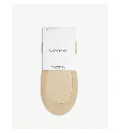 Shop Calvin Klein No Show Cotton-blend Socks In Bare (beige)