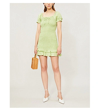 Shop Faithfull The Brand Cette Linen Mini Dress In Plain Washed Lime