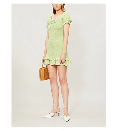 Shop Faithfull The Brand Cette Linen Mini Dress In Plain Washed Lime