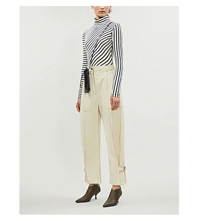 Shop Loewe Striped Cotton-jersey Top In Navy/white