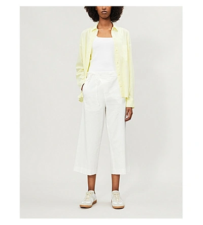 Shop Vince Tie-waist Wide-leg Cropped Cotton-twill Trousers In Off White