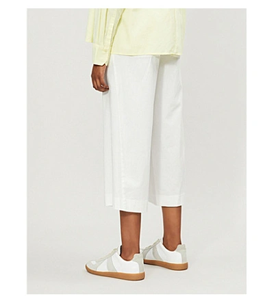 Shop Vince Tie-waist Wide-leg Cropped Cotton-twill Trousers In Off White