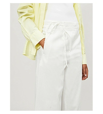 Shop Vince Tie-waist Wide-leg Cropped Cotton-twill Trousers In Off White