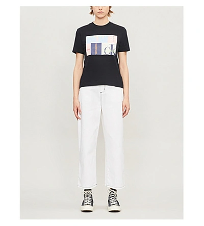 Shop Calvin Klein Graphic-print Round-neck Cotton T-shirt In Ck Black