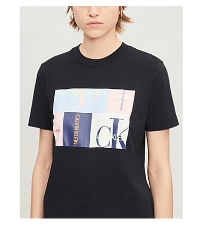 Shop Calvin Klein Graphic-print Round-neck Cotton T-shirt In Ck Black