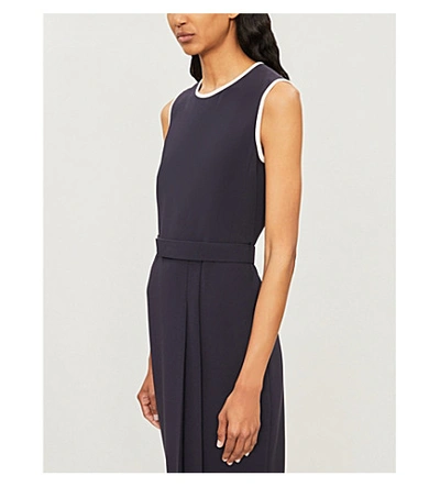 Shop Max Mara Farad Contrasting-trim Crepe Midi Dress In Navy