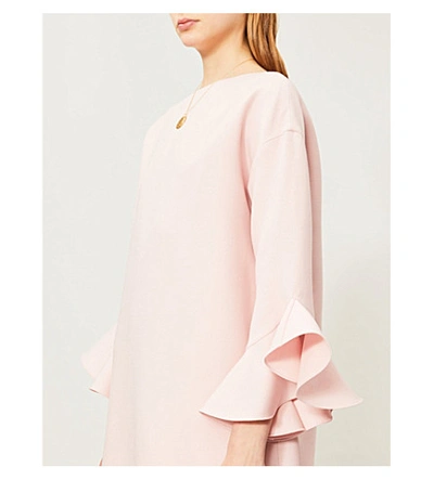 Shop Valentino Ruffled-sleeve Wool And Silk-blend Mini Dress In Pink
