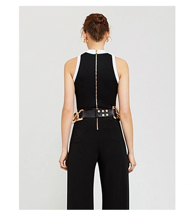 Shop Balmain Branded Sleeveless Stretch-knit Body In White Black